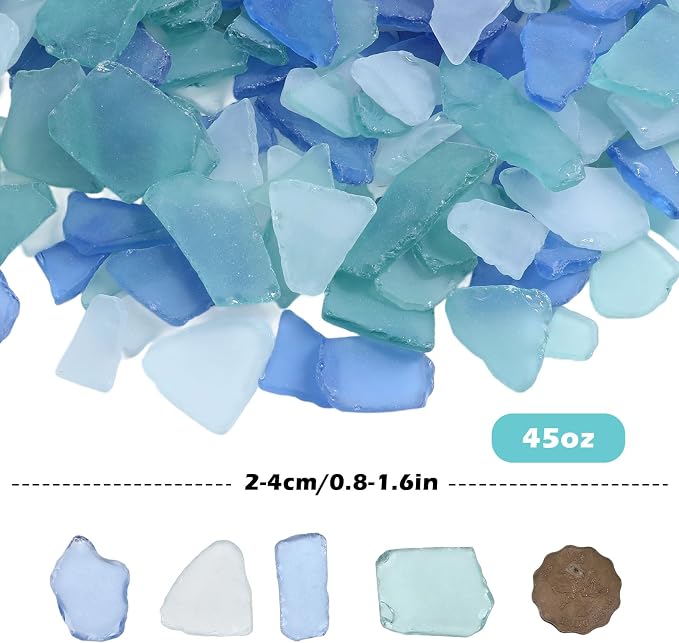 Abeillo 45oz Sea Glass for Crafts, Frosted Seaglass Pieces Vase Filler and Aquarium Decor, Smooth Edge Seaglass for DIY Art and Home Decor (Blue, Green, White)