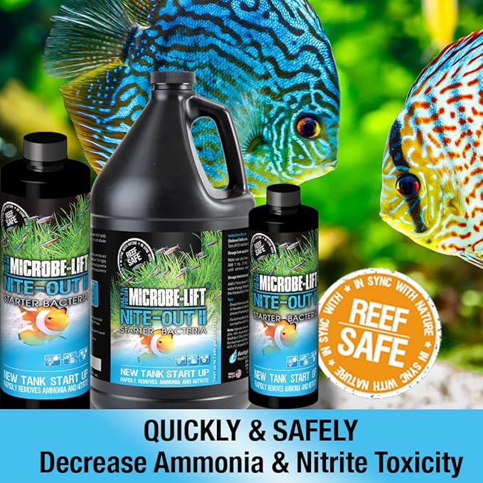 MICROBE-LIFT Nite-Out II Aquarium Bacteria for Start-up, Instantly Cycle Aquariums, Add Fish on Day 1, Rapid Ammonia and Nitrite Reducer for Freshwater & Saltwater Fish Tank, 8 Ounces (NITEH08)