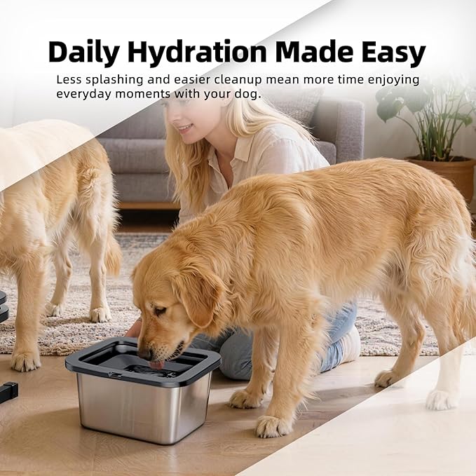 PAKEWAY 2.7 Gal No Spill & Slow Drinking Dog Water Bowl, Stainless Steel Large Capacity Bowl for Large Dogs & Multi-Pet Homes
