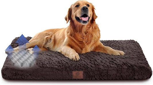 AMERICAN KENNEL CLUB Orthopedic Memory Foam Dog Crate Mat, Egg Crate Foam Cushion, Washable Cover, Non-Slip Base, Eases Joint Pain, Breathable, Durable, 42x27, Brown