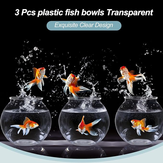 Mifoci 3 Pcs Transparent Shatterproof Fishbowl Clear Round Plastic Aquarium for Betta Fish Goldfish Candy Wedding Party Favor Desktop Decoration, 7.09 x 6.3