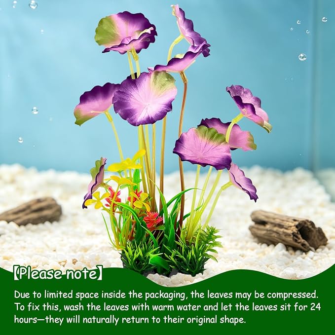 Silk Aquarium Plants 2-Pack 9.1 Inches(Purple) | Soft non-toxic silk, realistic and fade-resistant, weighted base, easy installation, for tanks.
