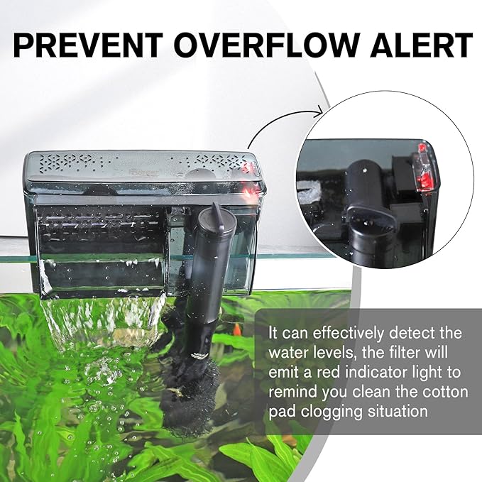 hygger Aquarium HOB Filter 105 GPH for 10-20 Gallon Fish Tank Power Filter with Adjustable Water Flow Extendable Intake Tube External Hang-On Back