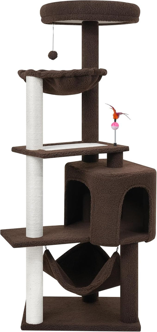 YUNIQUE Cat Tree with Cat Condo Scratch Posts Scratch Tablet and Big Hammock, (60.2‘’ Coffee)