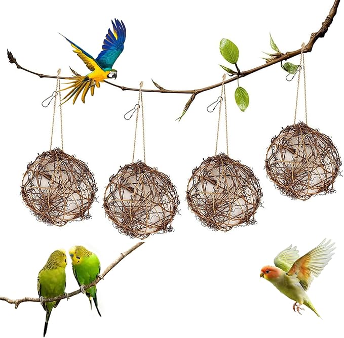 4Pcs Globe Hummingbird Nesters Material Holder, Full of Bird Nesting Materials, Design for Bird Lovers, Idea Bird Gifts in Outdoor Indoor Patio Garden