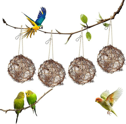 4Pcs Globe Hummingbird Nesters Material Holder, Full of Bird Nesting Materials, Design for Bird Lovers, Idea Bird Gifts in Outdoor Indoor Patio Garden