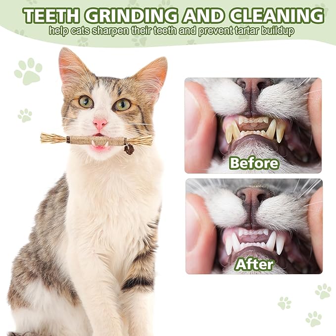 WOUSEDO 8 Pack Catnip Chew Toys for Cats,Cotton Sisal Rope Toys,Cat Natural Silvervine Sticks,for Cat Teeth Cleaning and Dental Care,Interactive Toy for Bored Indoor Cats