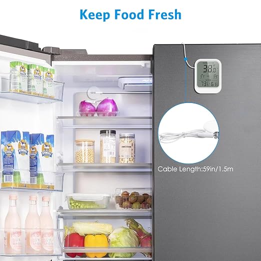 AMIR Digital Fridge Thermometer with Probe, LCD Display, Max/Min Records, Alarm, Digital Thermometer with External Sensor, Magnet, Suction Cup Freezer for Aquarium,Refrigerator,Freeze
