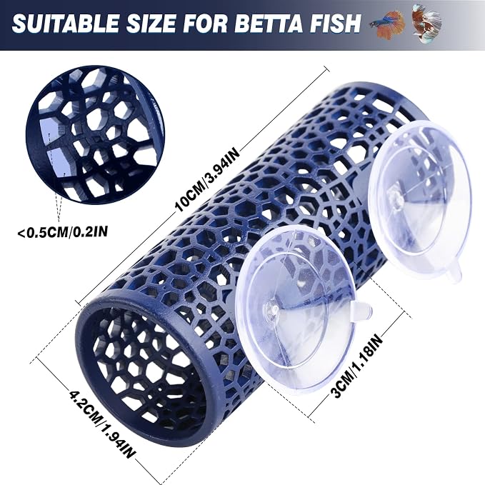 Abizoo Betta Fish Tunnel, Navy Blue Betta Sleeping Tube Safe Hollow Design for Small Fish & Shrimp Ideal Toys for Bettas Guppies Resting Tank Accessories Hammock, Aquarium Decorations Hideout