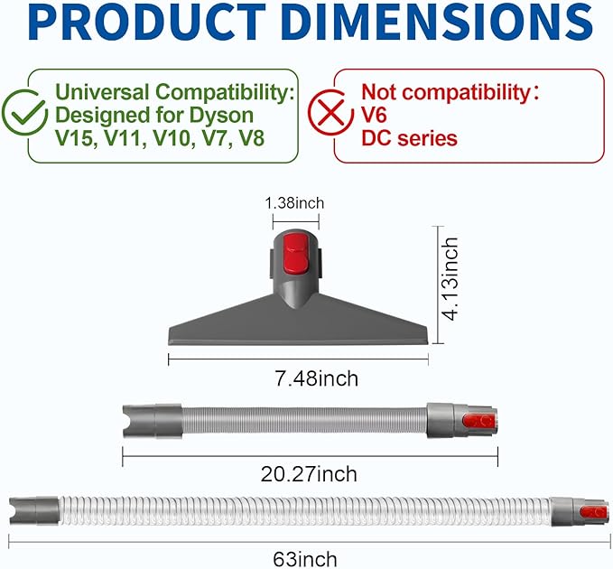 Mattress Tool Kit with Extension Hose and Quick Release Button Compatible with Dyson V7 V8 V10 V11 V15 Cordless Vacuums