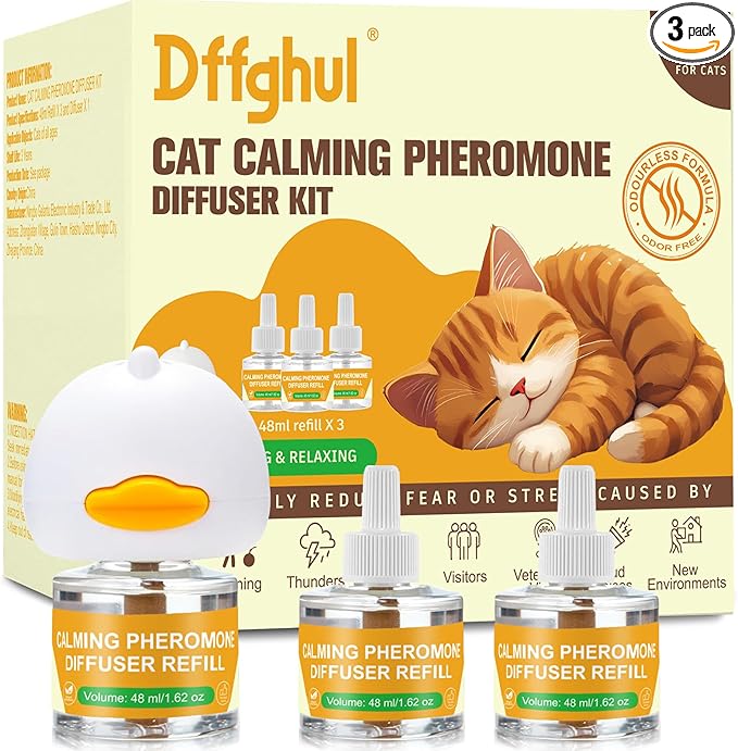 Calming Pheromone Diffuser for Cats, Relieve Anxiety and Stress Calming Diffuser for Cats 3 Refills, Reduce Fighting and Scratching