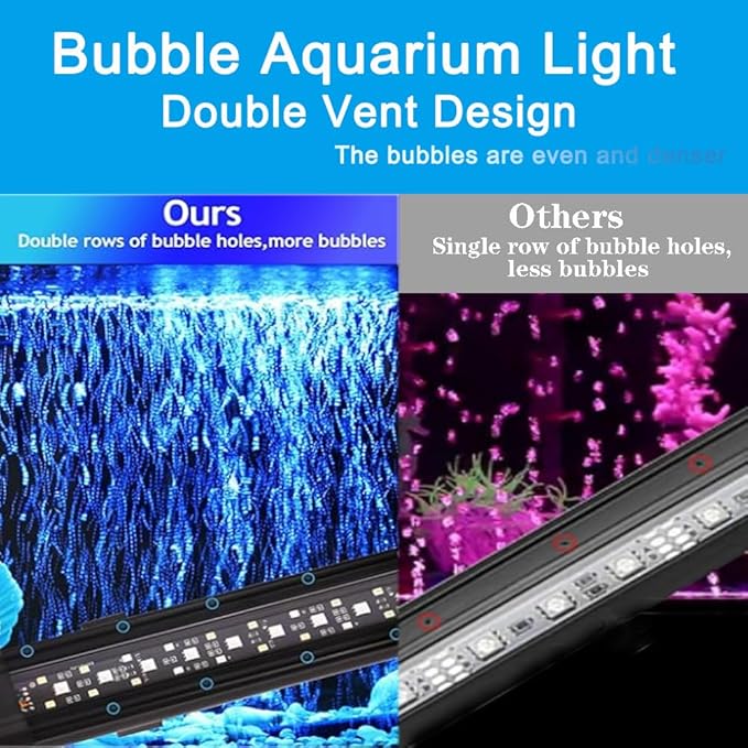 Submersible Aquarium Light for Fish Tank,24/7 Mode Full Spectrum LED Fish Tank Light with Air Bubble Hole RGB Color Changing Brightness Timer Adjustable,15.7inch 12W Fish Light