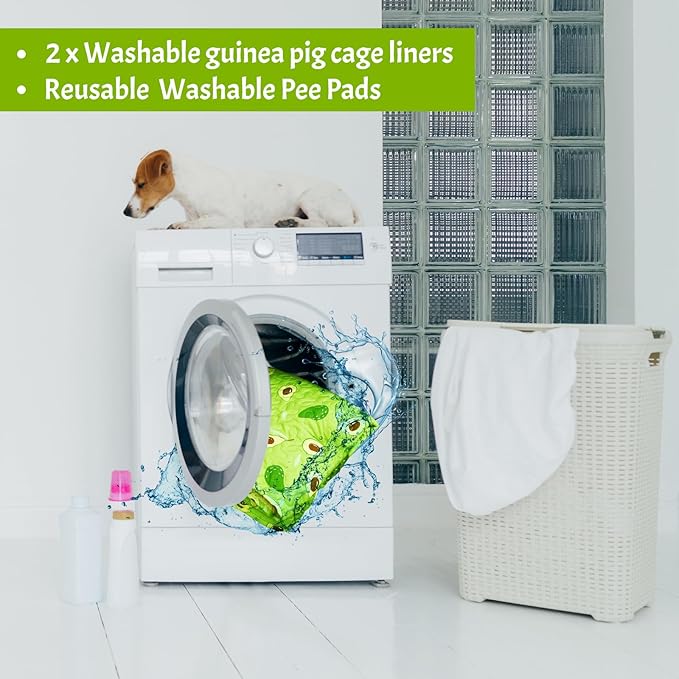 Huhumy 2 Pcs 47 x 24 Inch Guinea Pig Washable Cage Liners Reusable Mat Non Slip Absorbent Guinea Pig Pads for Small Animals Bedding Hamster Rabbit Rat(Cute Style)