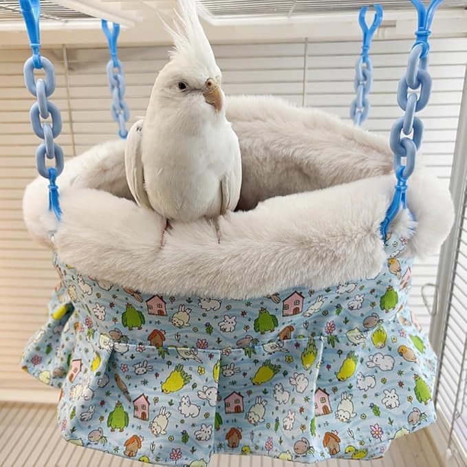 2 in 1 Warm Bird Carrier Bag, Bird Hammock Bed for Cage, Winter Travel Bag, Portable Parrot Outing Bag for Lovebird, Budgie, Conure, Quaker, Small Medium Birds (Pink,Small)