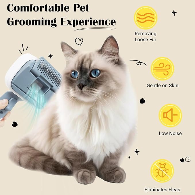 Dog Cat Brush for Shedding and Grooming,Two Replacement Heads,Massage the skin,Easy to Clean Comb for Long Short Haired Pets,use with Vacuum,Compatible with 32mm&35mm Universal Vacuum