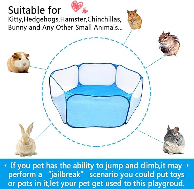 Hamster Playpen Guinea Pig Playpen Bunny Breathable & Transparent Playpen with Mat for Chinchilla Hedgehog Rat Foldable and Easy to Carry
