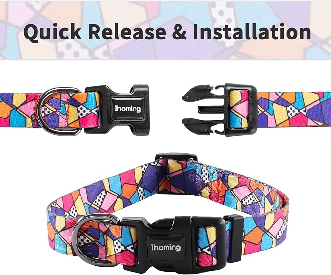 Ihoming Dog Collar and Leash Set for Daily Outdoor Walking Running Training, Geometric Design for Large Boys Girls Dogs Cats Pets, L-Up to 80LBS