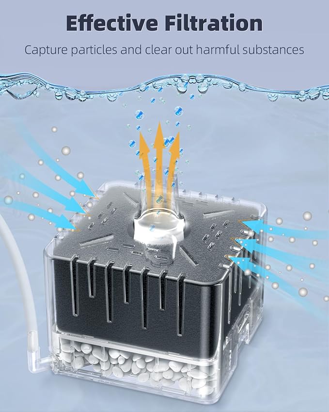Pawfly Aquarium Sponge Filter for Fish Tanks up to 5-20 Gallons, Small Fish Tank Filter, Sponge Filter with Foam and Air Stone (Air Pump Not Included)
