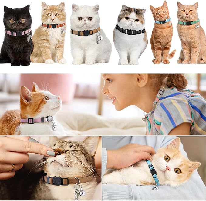 WROSWT Upgrade Breakaway Cat Collar with Bells, Soft Leather Kitten Collars with Name Tag,Safety Adjustable Buckle,Lightweight,Ideal for Girl Boy Cats,Puppies,2 Pack (Pink+Orange)