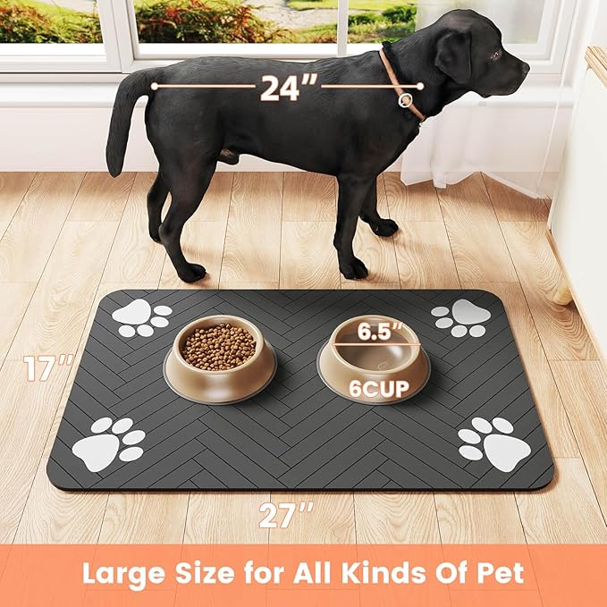 Pet Feeding Mat-Absorbent Pet Placemat for Food and Water Bowl, with Waterproof Rubber Backing, Quick Dry Water Dispenser Mat for Dog and Cat (20"x12", Red)