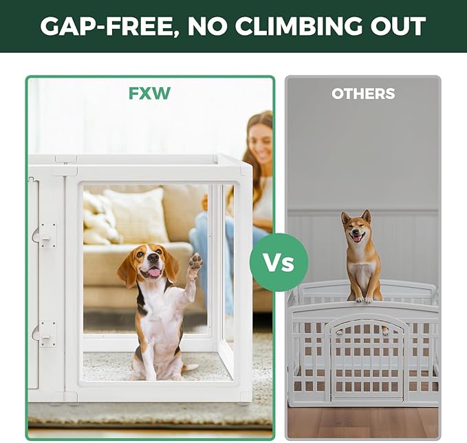 FXW AuraSpace Acrylic Indoor Dog Playpen for Medium Dogs, 35 Inch 6 Panels, White