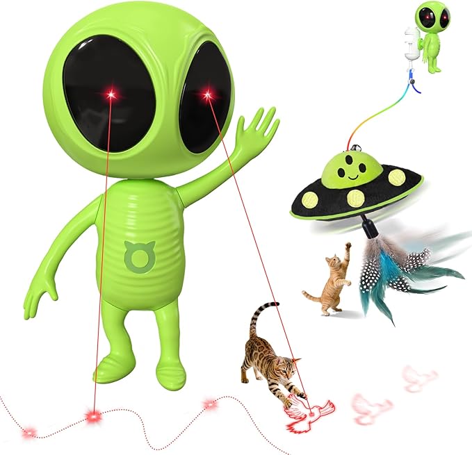 Cat Laser Toy, 2-in-1 Interactive Cat Toys with Dual Laser & Catnip Dangler, Smart Motion-Activated Random Trajectory, 4 Speed Modes, Rechargeable, Quiet & Clamp Design for Bored Indoor Cats