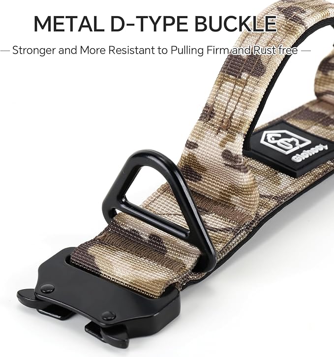 Tactical Dog Collar, Adjustable Military Collar with Handle and Heavy Duty Metal Buckle, Thick Dog Collars for Medium and Large Dogs (Khaki Camouflage, L)