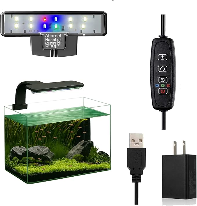 Nano Aquarium Light, 5W Full Spectrum LED Clip-On Fish Tank Light with Timer & Dimmer, 3 Lighting Modes for Freshwater Plants, Betta & Nano Tanks (1–5 Gallons)