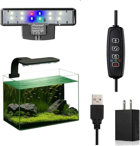 Nano Aquarium Light, 5W Full Spectrum LED Clip-On Fish Tank Light with Timer & Dimmer, 3 Lighting Modes for Freshwater Plants, Betta & Nano Tanks (1–5 Gallons)