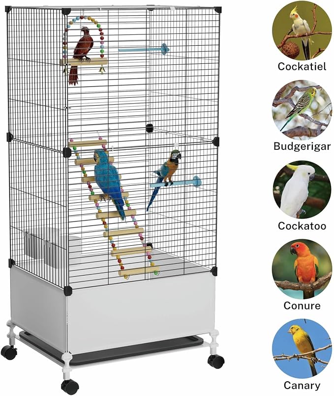 STILLCOVE Big Flight Bird Cage, Black Parakeet Cages with Rolling Stand & Wheels, Wide Birdcage for Parrots Cockatiels Conure Budgie Canary Finch Lovebird