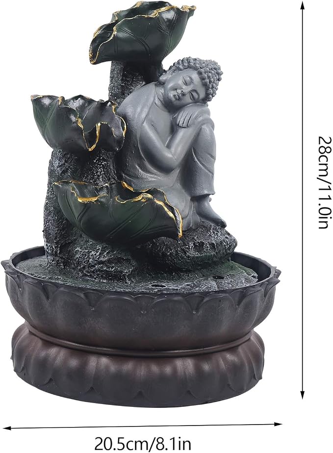 Indoor Fountain Rockery Tabletop Fountain with Buddha Water Feature | Meditation Desktop Fountains for Home Office Decor or Giving 8.1'' x 8.1'' x 11'' with LED Light