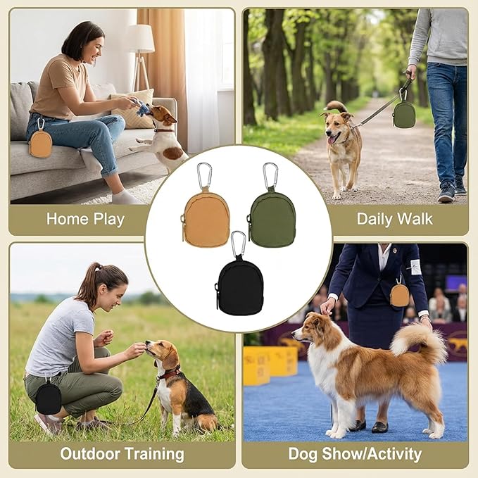Dog Training Reward Pouch 3 Pcs Dog Treat Pouches with Carabiner and Zipper Reusable Dogs Treats Container for Training Reward, Travel or Outdoor Use