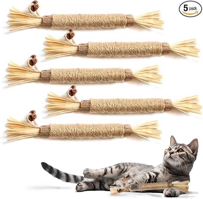 8.66 inches Silvervine Sticks Cat Toys, Natural Catnip Kittens Chew Toy for Teeth Cleaning,Big Catmint Blend Stick, Dental Kitty Chews for Indoor(5 Pack)