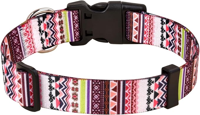 MarukoPet Dog Collar, Adjustable for Small Medium Large Dogs Puppy, Cute Design with Bohemia Floral Tribal Geometric Patterns Boys Girls Dog Collar(Pink Bohemia-S)