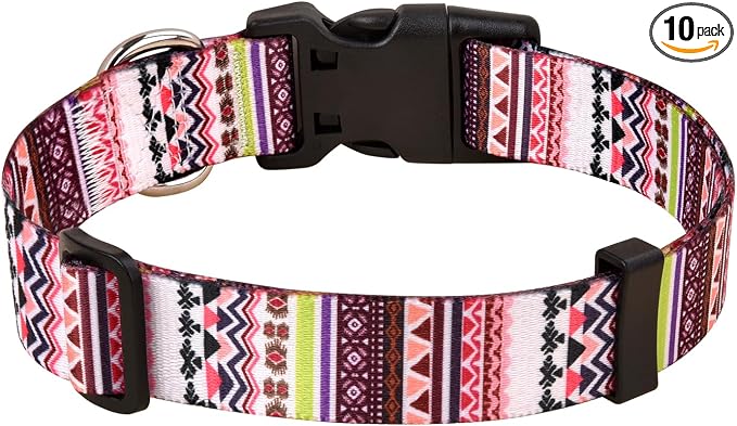 MarukoPet Dog Collar, Adjustable for Small Medium Large Dogs Puppy, Cute Design with Bohemia Floral Tribal Geometric Patterns Boys Girls Dog Collar(Pink Bohemia-L)