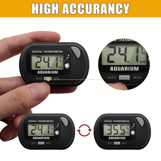 Digital Aquarium Thermometer with LCD Display MAX/MIN Memory for Fish Tank/Reptile Terrariums Water Temperature Gauge with Precision Sensor (Grey)