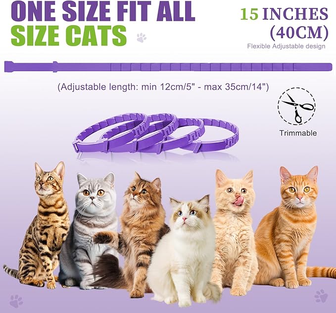 Calming Collar for Cats Adjustable Soother Anxiety Relief & Stress, Comfort Cat Calm Collars Water Resistant, Pheromone Collar for Cats Rapid Effect Lasts 45 Days (Purple)