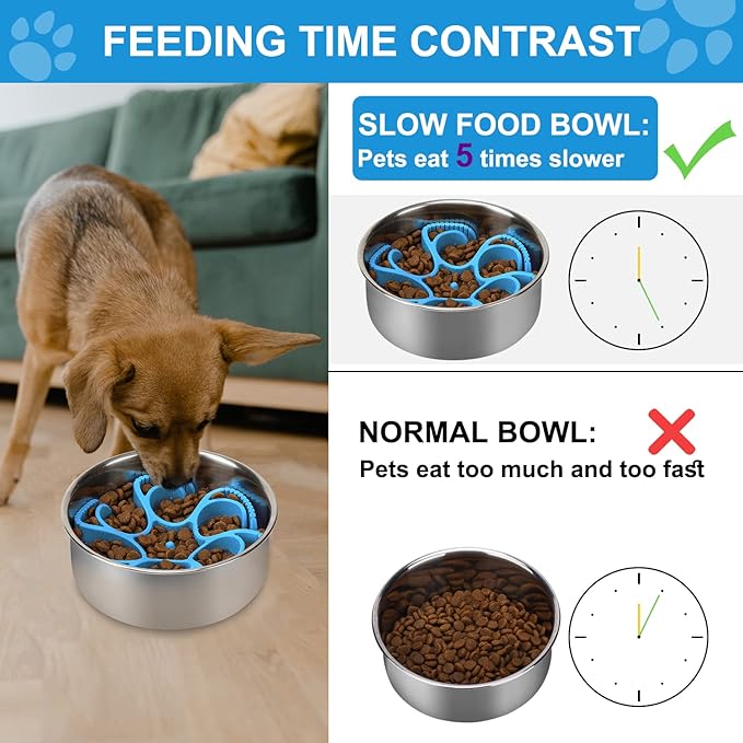 Anipaw Dog Slow Feeder Bowls Silicone Spiral Pet Food Feeder Insert to Slow Down Eating for Large Medium Small Breed Dogs Perfect with Stainless Steel Glass Ceramic Pet Bowls (Blue)