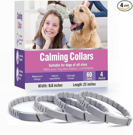 Calming Collar for Dogs 4 Packs Dog Pheromone Calm Collars Relief Anxiety Stress Separation Lasts 60 Days Relieve Bad Behavior 25 Inches Size Flexible Adjustable for All Small Medium and Large Dog