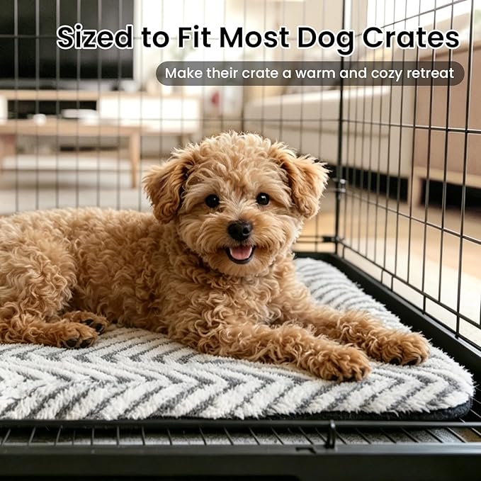 Mora Pets Cat Bed for Indoor Cats & Small Dogs Washable Cat Mat Soft Fluffy Dog Crate Kennel Carrier Pad Flat Cat Bed with Anti-Slip Bottom for Pet Cage Travel Sleeping Chevron Grey 22x13