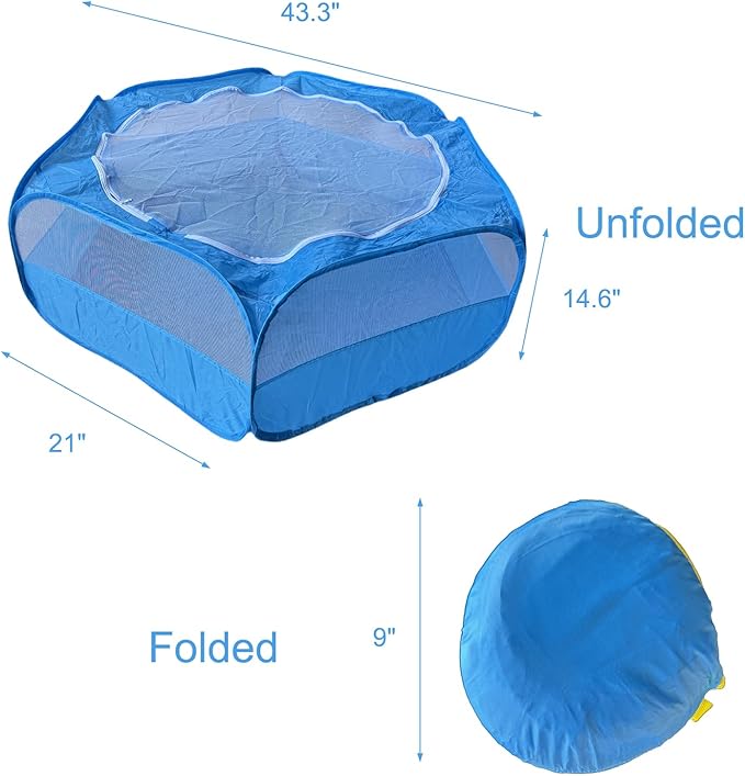 Small Animal Playpen with Zippered Mesh Cover - Portable Foldable Chicken Brooder Box, Indoor Outdoor Enclosure for Guinea Pigs, Bunny, Rabbits, Ferrets, Chinchillas, Kittens (Blue)