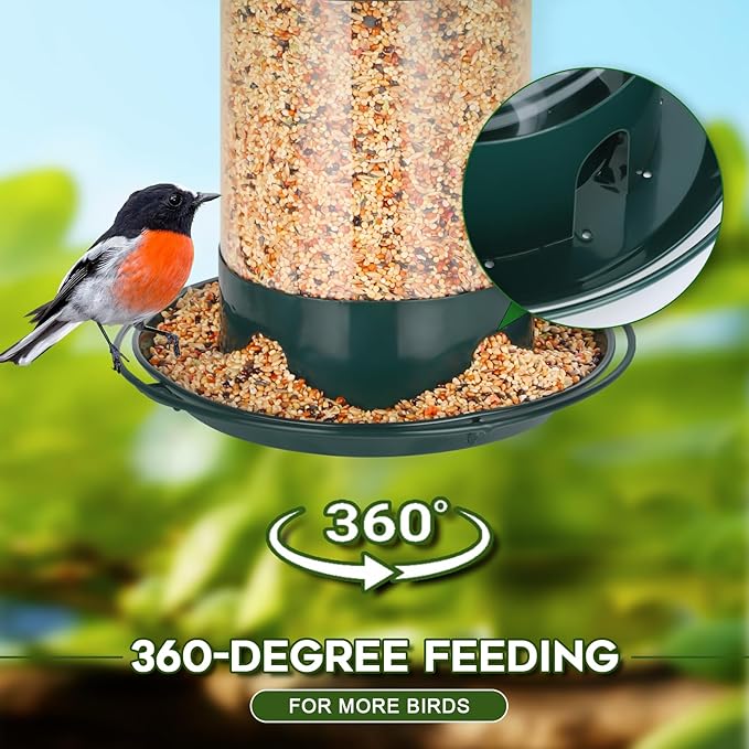 Metal Bird Feeders for Outdoors Hanging, Weather Resistant Wild Bird Feeder with 360 Degree Feeding Tray, Green, 2 Pack