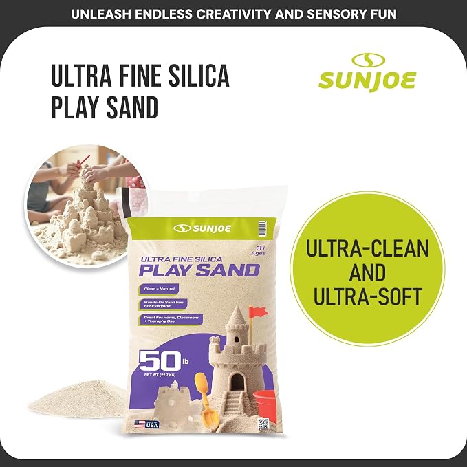 Sun Joe 2 Pack Silica Play Sand for Sandbox, Sensory Table & Garden Spaces, Ultra Fine, 20 Lbs - Natural Craft Accessory for Molding, Digging & Sculpting - Ideal for Indoor and Outdoor Use