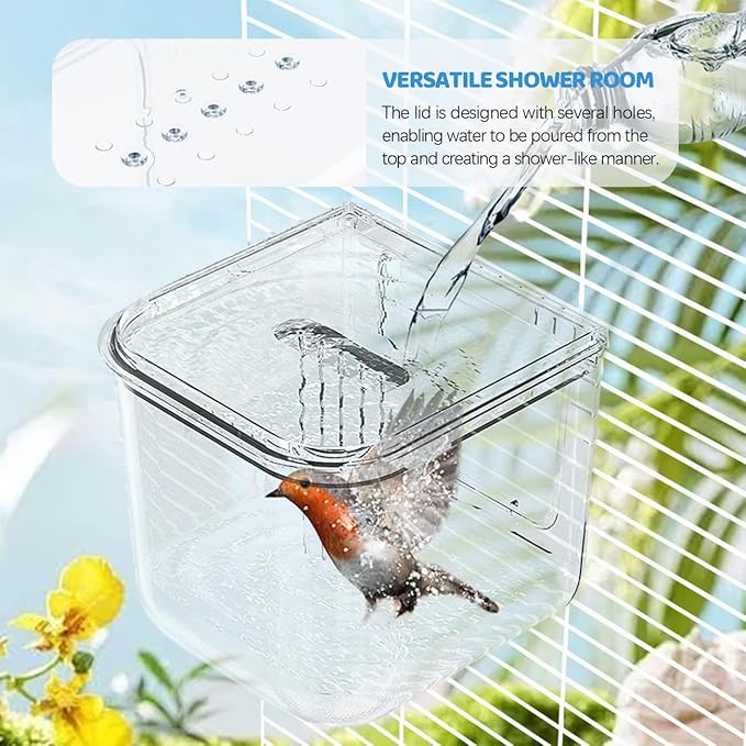 La La Pet No Mess Automatic Bird Feeder Large Capacity Feeding Bowl for Birdcage 2-in-1 Multifunctional Food Container and Bathtub for Parrots Cockatoos Parakeets Lovebirds