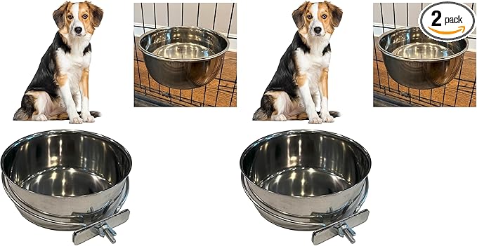 SPOT Coop Cup Bolt Clamp - Stainless Steel Hanging Bowl for Pet Crates, Easy Install, Chew-Proof, Removable Water/Kibble Bowl for Medium Dogs, Cats, Large Birds, Reptiles - 3.75 Cups (30 Oz)