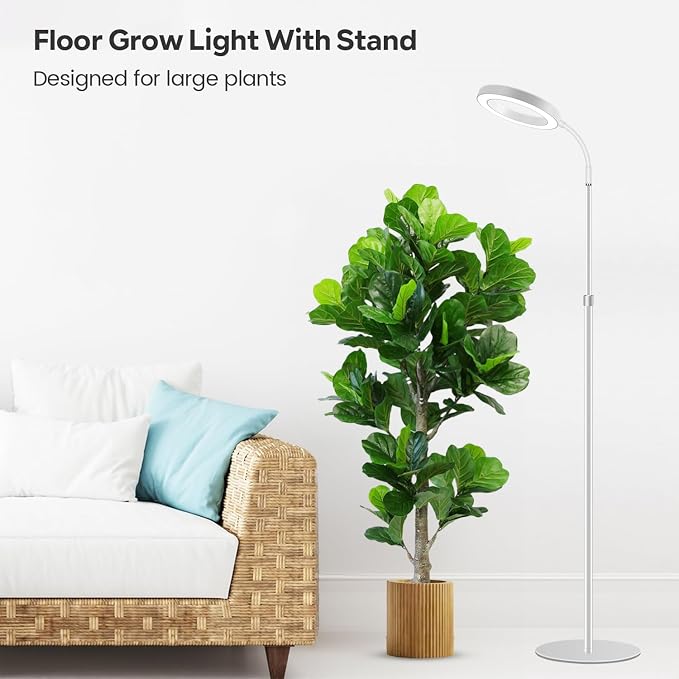 Grow Light, Full Spectrum Plant Lights with Stand, for Large Plants | 6000K 80LEDs Floor Grow Lamp, 3 Color Modes, Timer 6/12/16H, 5 Dimmable Levels, 67'' Adjustable Height, Gooseneck