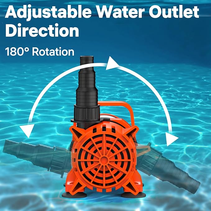 DOKO 2700GPH Submersible Water Pump, 180° Ajustable Pond Pump with 20FT Power Cord 120W Ultra Quiet Aquarium Pump for Pond, Fountain, Waterfall, Fish Tank, Hydroponic, Statuary, Orange Black