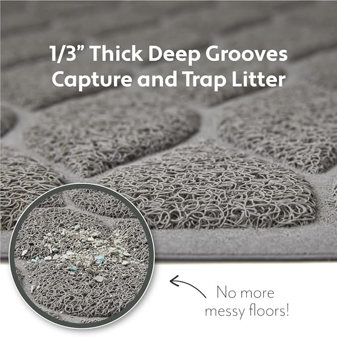 MIGHTY MONKEY Waterproof BPA Free Cat Litter Box Trapping Mat, Easy Clean Floors, Textured Backing, Soft on Sensitive Kitty Paws, Cats Accessories, Less Waste, Stays in Place, 24x17, Slate Gray