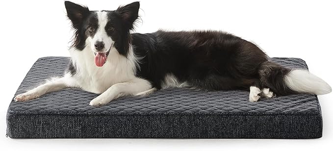 JOEJOY Orthopedic Dog Bed for Large Dogs, Washable Dog Crate Bed Large Sized with Removable Cover, Egg Memory Foam Big Pet Beds, Grey, 35"x22"