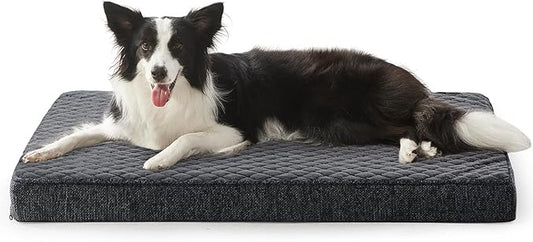 JOEJOY Orthopedic Dog Bed for Large Dogs, Washable Dog Crate Bed Large Sized with Removable Cover, Egg Memory Foam Big Pet Beds, Grey, 35"x22"
